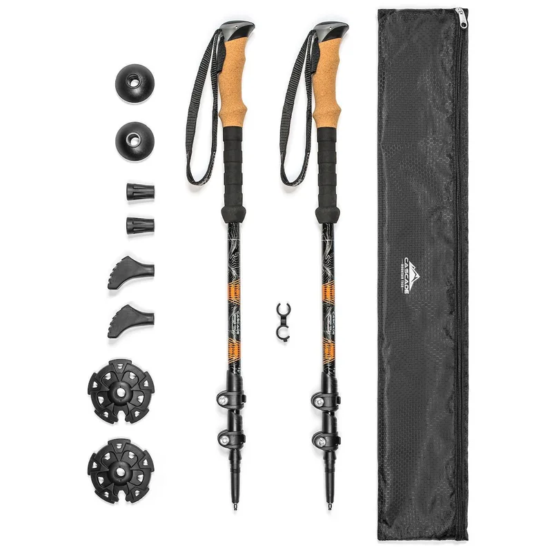 Cascade Mountain Tech Aluminum Quick Lock — Pair; orange cork grip, Quick Lock, not folding